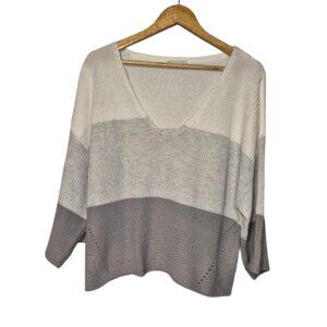 Gentle Fawn V Neck Colour Block Cream and Grey Knit Sweater Size Large